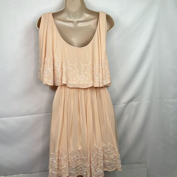 Free People Sylvia peach beaded wrap mini dress size small EUC - Picture 11 of 13